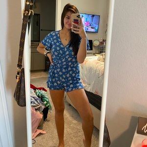 blue floral romper
